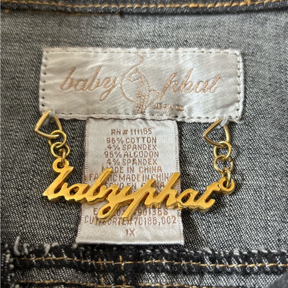 GENUINE RARE Y2K Vintage BABY PHAT Washed Black Denim Jacket Women’s SZ 1X Plus - Picture 9 of 16